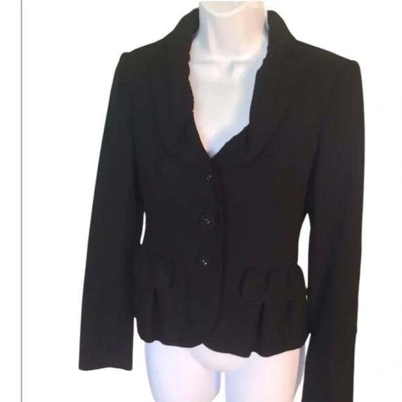 Moschino Cheap and Chic black wool jacket blazer elbow patch ruffle  Size 6 - Picture 1 of 8